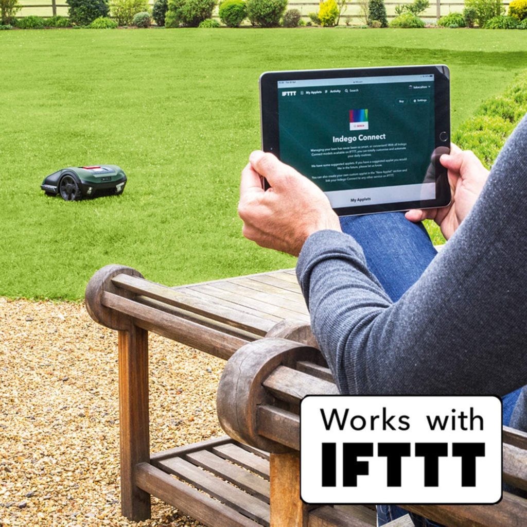 robot tonte Indego de la marque Bosch compatible avec le réseau IFTTT